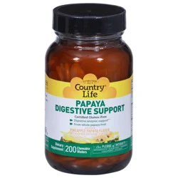 Country Life Pineapple Papaya Flavor Digestive Support 200 Chewable Wafers