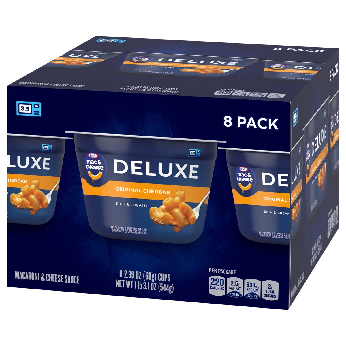 slide 4 of 4, Kraft Deluxe Original Mac & Cheese Macaroni and Cheese Dinner Microwavable Dinner, 8 ct Box, 2.39 oz Cups, 8 ct