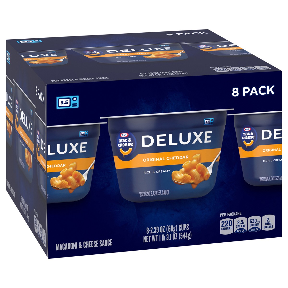 slide 3 of 4, Kraft Deluxe Original Mac & Cheese Macaroni and Cheese Dinner Microwavable Dinner, 8 ct Box, 2.39 oz Cups, 8 ct