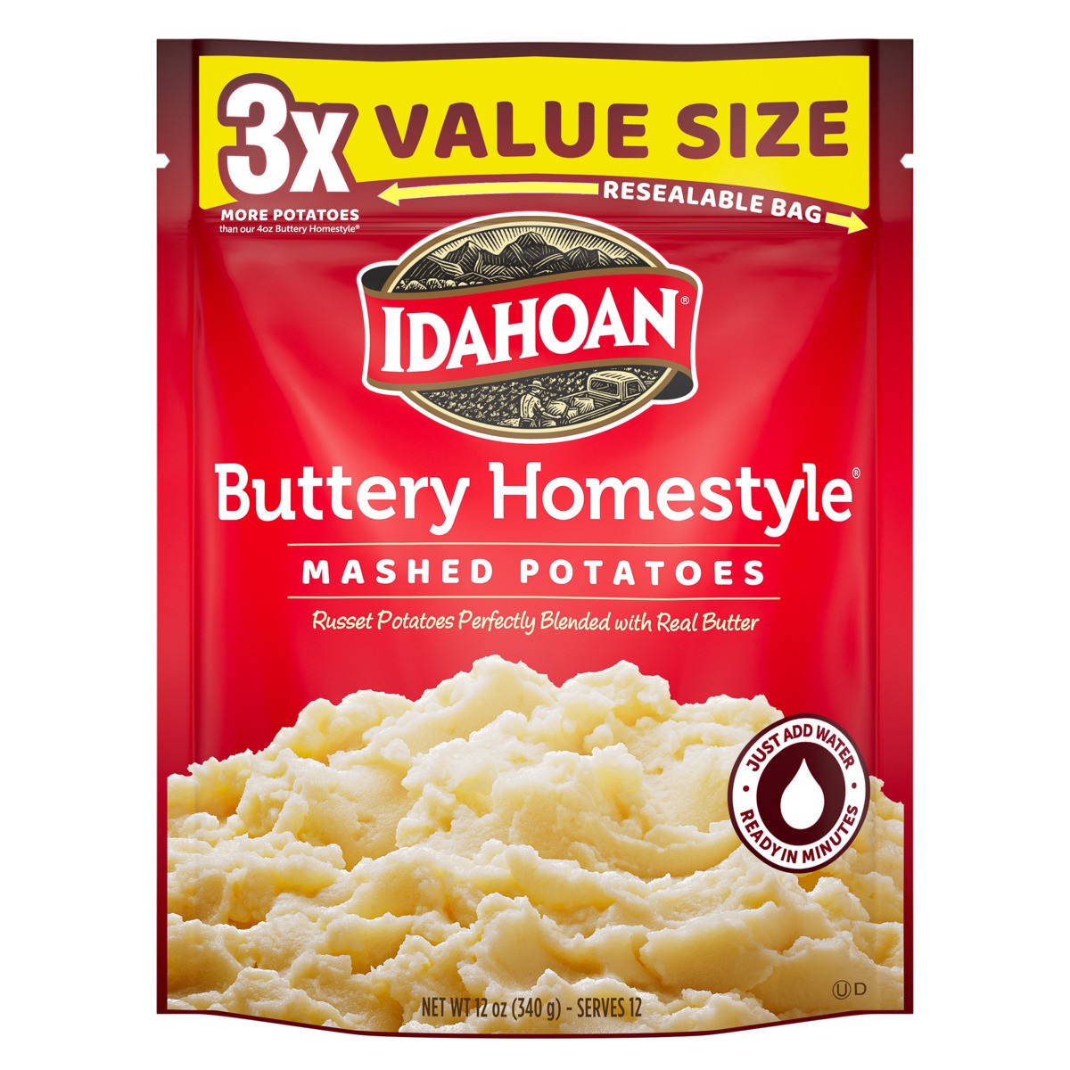 slide 1 of 13, Idahoan Mashed Potatoes, Buttery Homestyle, Value Size, 12 oz