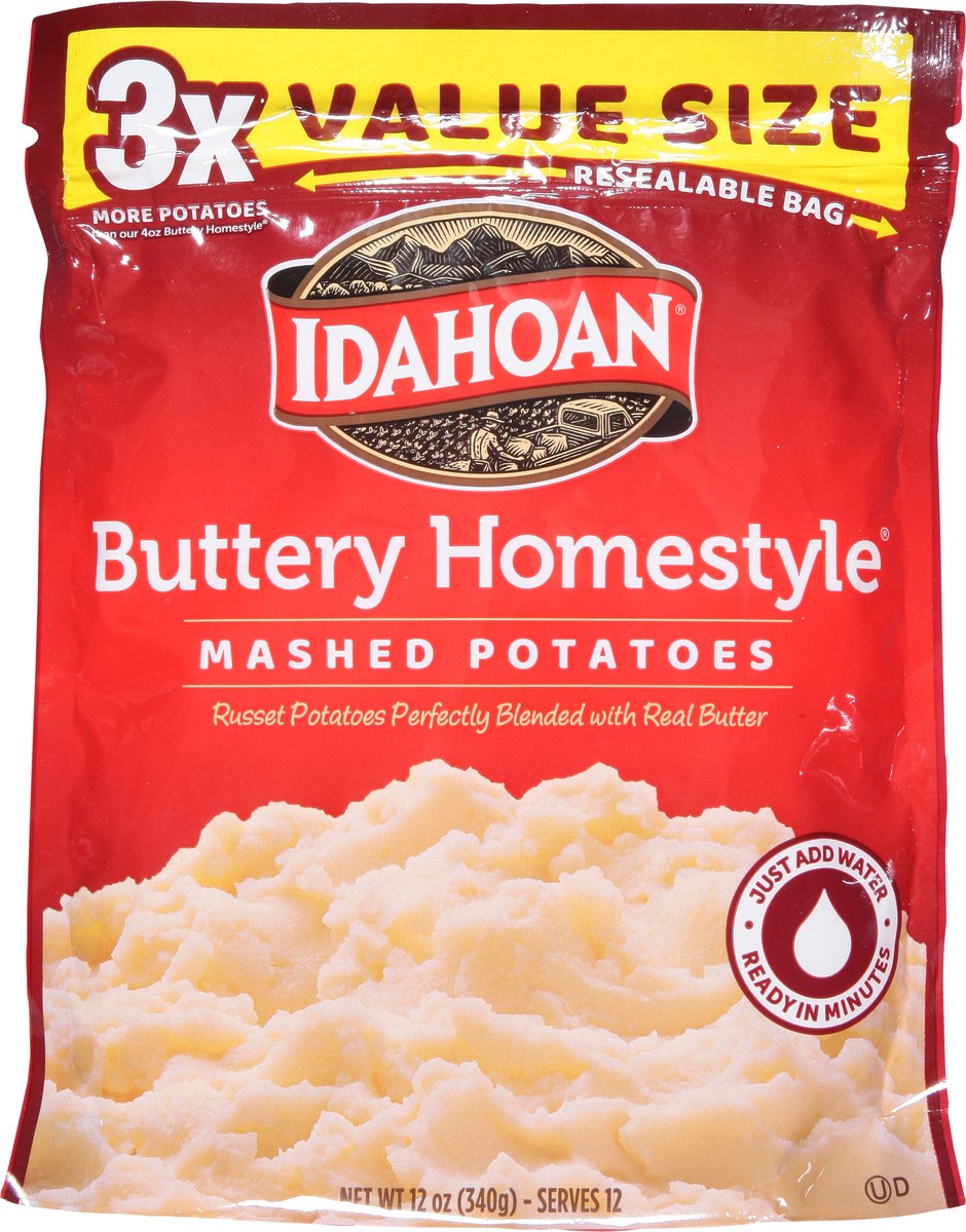 slide 9 of 13, Idahoan Mashed Potatoes, Buttery Homestyle, Value Size, 12 oz