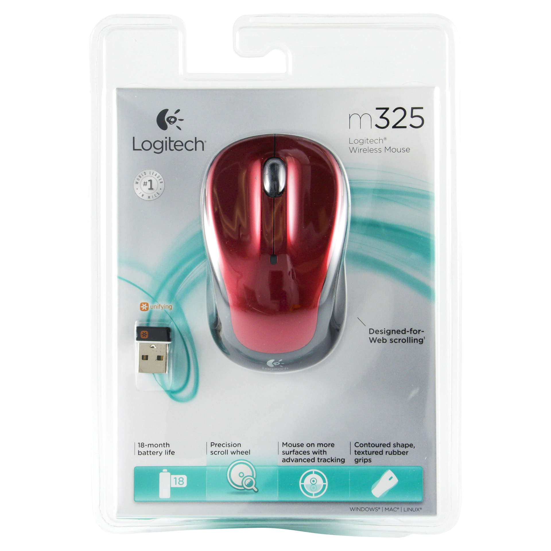 slide 1 of 3, Logitech Wireless Mouse M325-Metallic Red, 1 ct