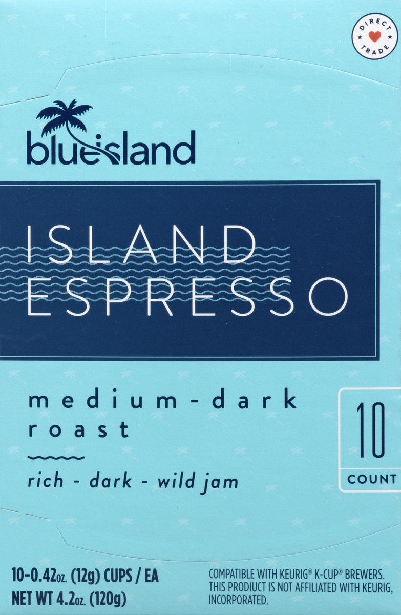 slide 4 of 4, Blue Island Island Espresso Blend Medium Dark Roast K-Cup, 10 ct