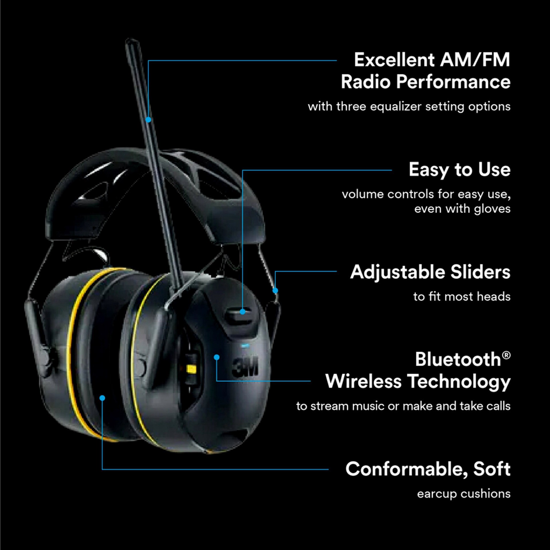 slide 4 of 6, 3M 3M WorkTunes Connect + AM/FM Wireless Hearing Protector with Bluetooth Technology, 90572-DC, 3/Case, 1 ct