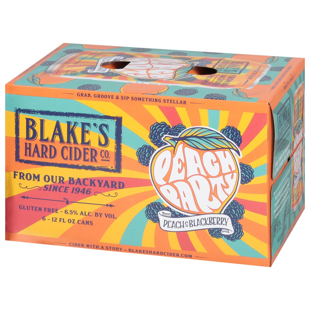 slide 3 of 9, Blake's Hard Cider Co. Peach & Blackberry Beer 6 - 12 fl oz Cans, 12 oz