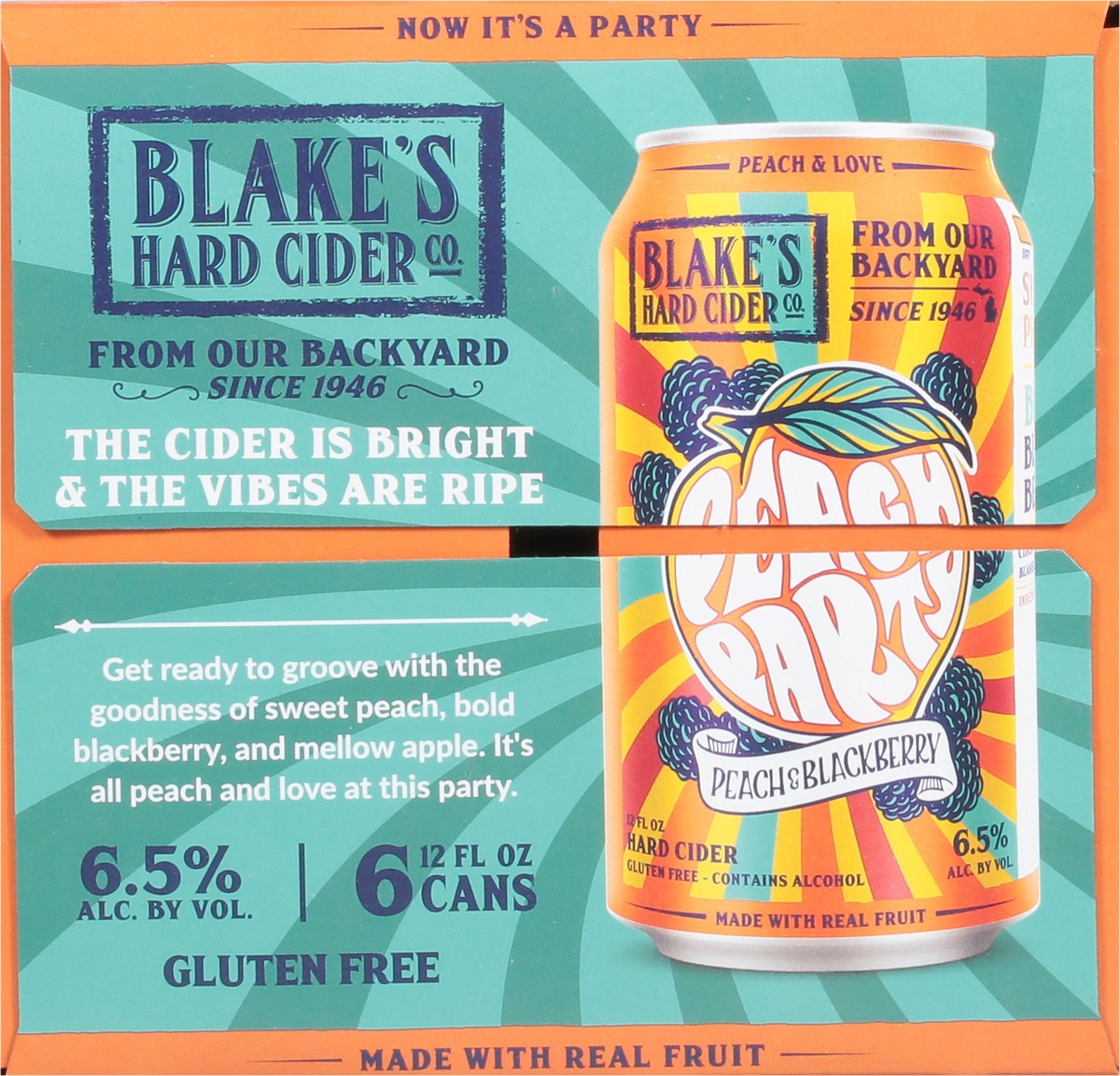 slide 7 of 9, Blake's Hard Cider Co. Peach & Blackberry Beer 6 - 12 fl oz Cans, 12 oz