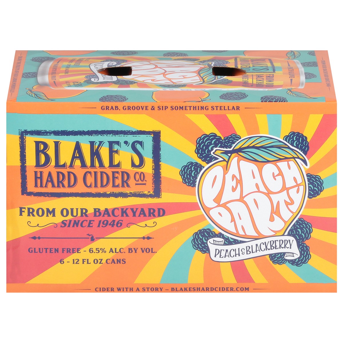 slide 1 of 9, Blake's Hard Cider Co. Peach & Blackberry Beer 6 - 12 fl oz Cans, 12 oz