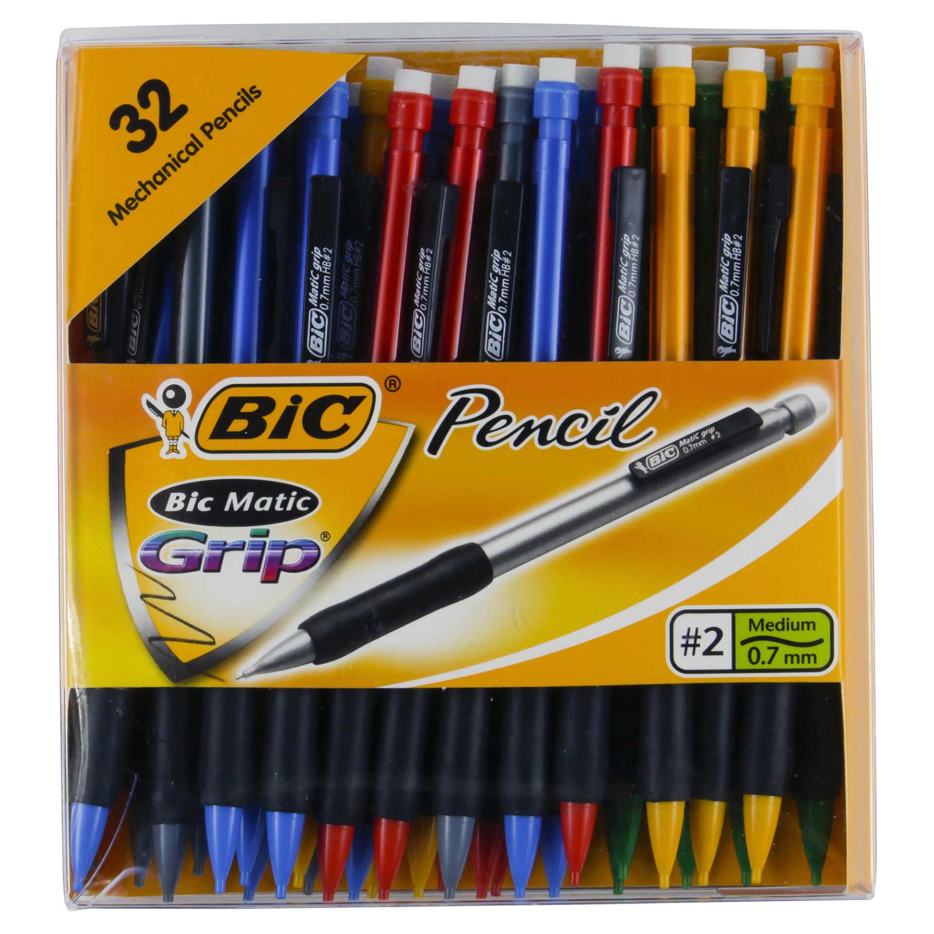 slide 1 of 2, BIC Matic Grip Pencil Medium Point 0.7, 32 ct