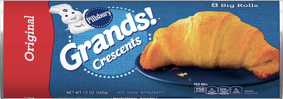 slide 5 of 9, Grands! Crescent Rolls, Original Refrigerated Canned Pastry Dough, 8 Rolls, 12 oz, 8 ct