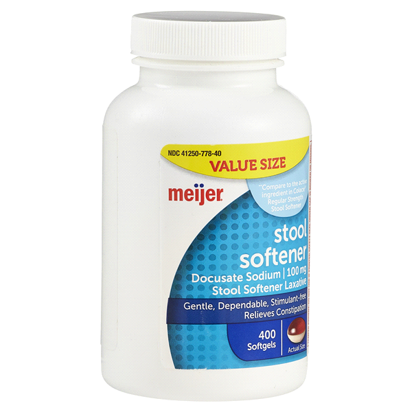 slide 4 of 29, Meijer Stool Softener Docusate Sodium 2 Tone Softgel, 100mg, 400 ct