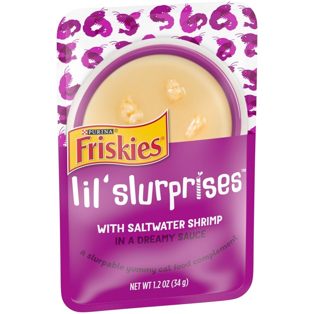 slide 4 of 7, Friskies Lil' Slurprises Saltwater Shrimp Cat Food in a Dreamy Sauce, 1.2 oz