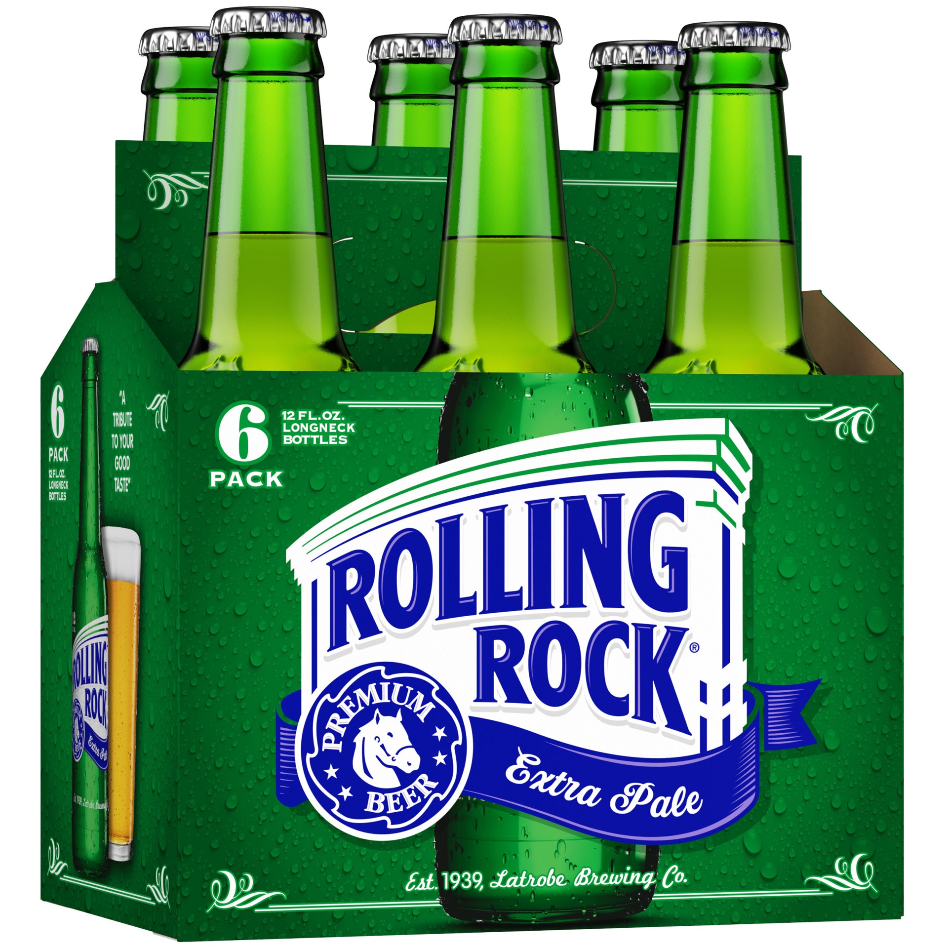 slide 1 of 8, Rolling Rock Extra Pale Beer, 6 Pack 12 fl. oz. Bottles, 4.4% ABV, 6 ct; 12 oz