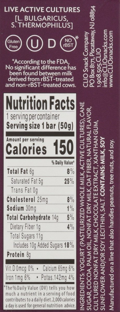 slide 3 of 9, Clio Chocolate Greek Yogurt Bar, 1.76 oz