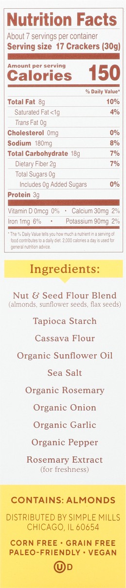 slide 2 of 14, Simple Mills Almond Flour Rosemary & Sea Salt Crackers Family Size 7 oz, 1 ct