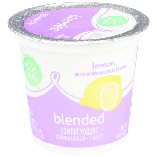 slide 1 of 1, Food Club Lemon Blended Lowfat Yogurt, 6 oz
