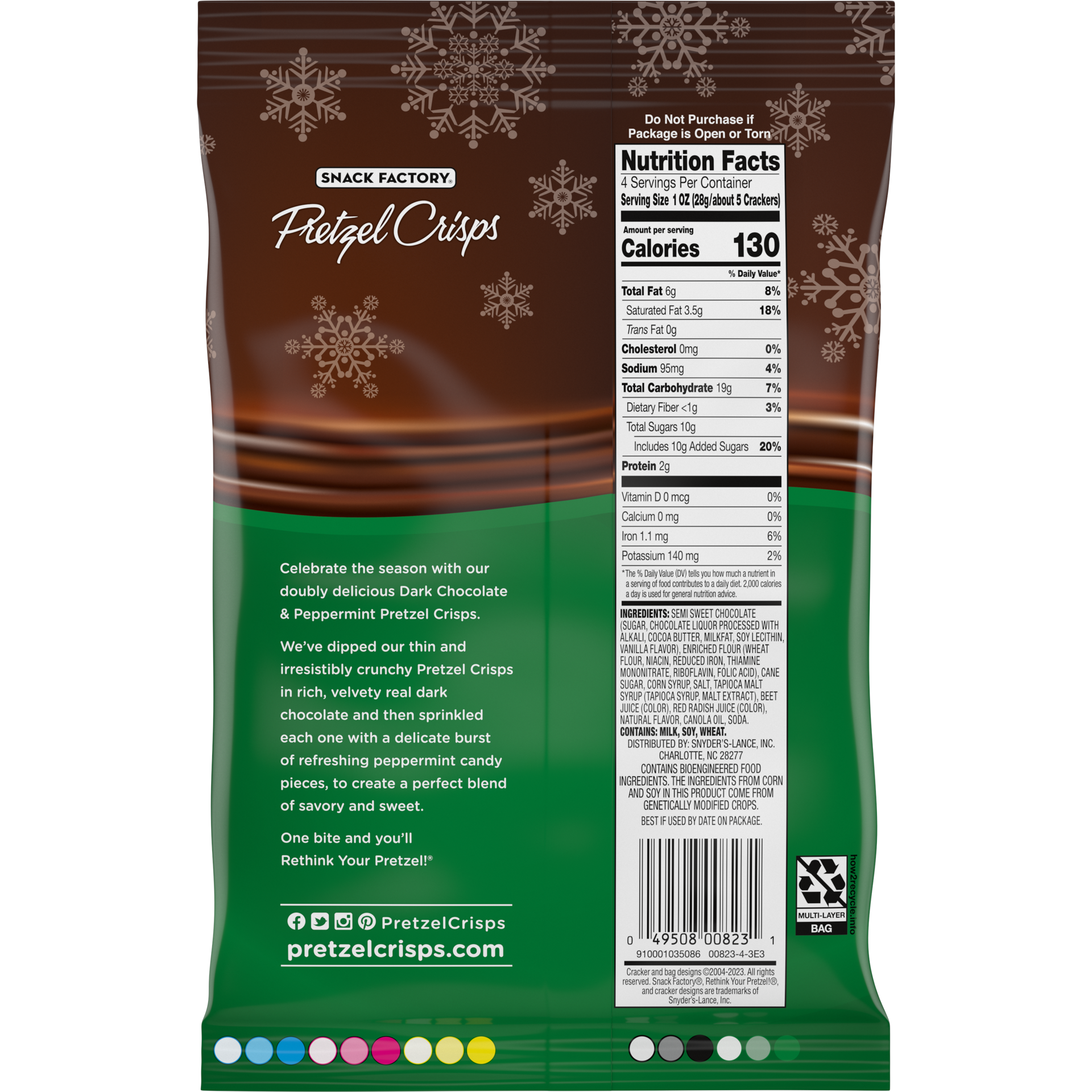 slide 2 of 5, Snack Factory Pretzel Crisps Holiday Peppermint Dark Chocolate Covered Pretzels, 4 Oz, 4 oz