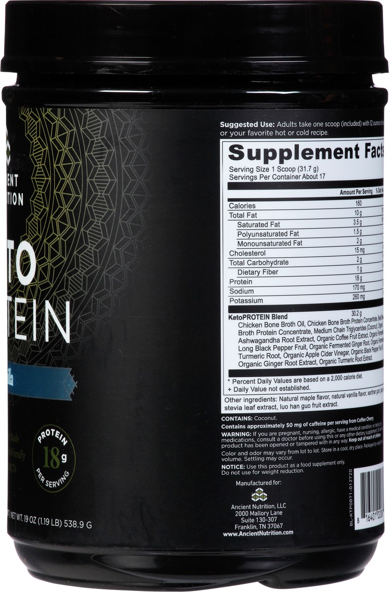 slide 10 of 14, Ancient Nutrition Vanilla Keto Protein 19 oz, 19 oz