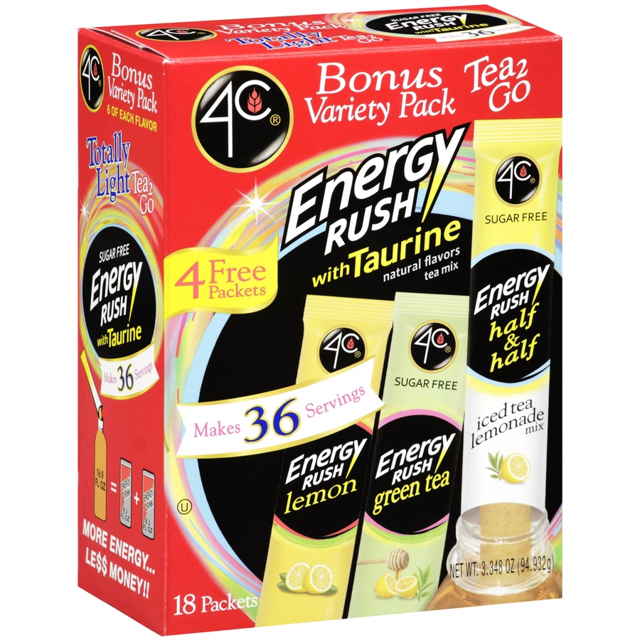 slide 2 of 3, 4C Tea 2 Go Energy Rush Instant Tea Mix Packets Variety Pack, 18 ct