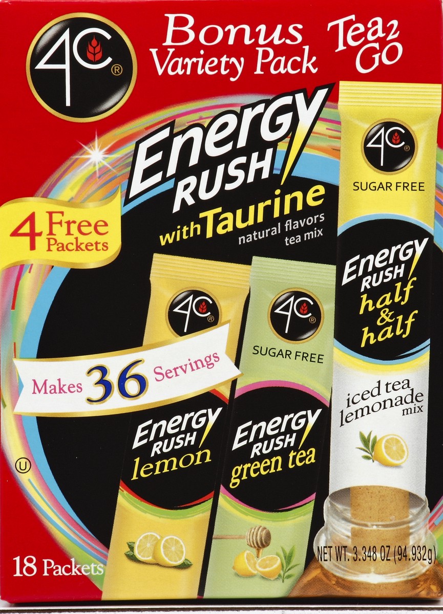 slide 4 of 4, 4C Tea Mix, Energy Rush, Bonus Variety Pack, 18 ct