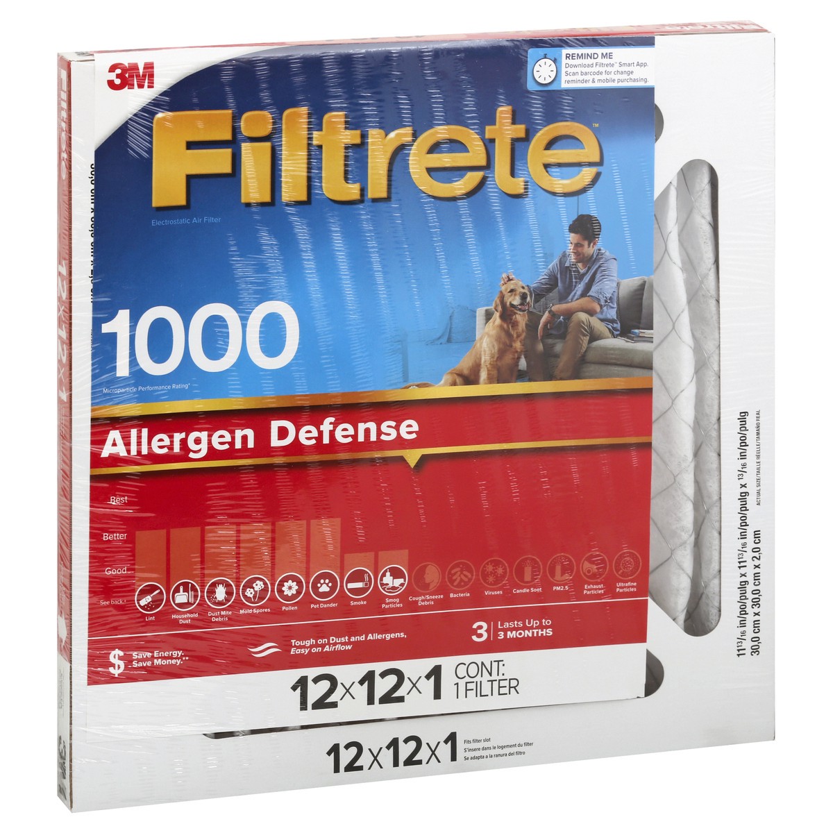 slide 2 of 9, Filtrete 1000 Allergen Defense 12x12x1 Inches Air Filter 1 ea, 1 ea