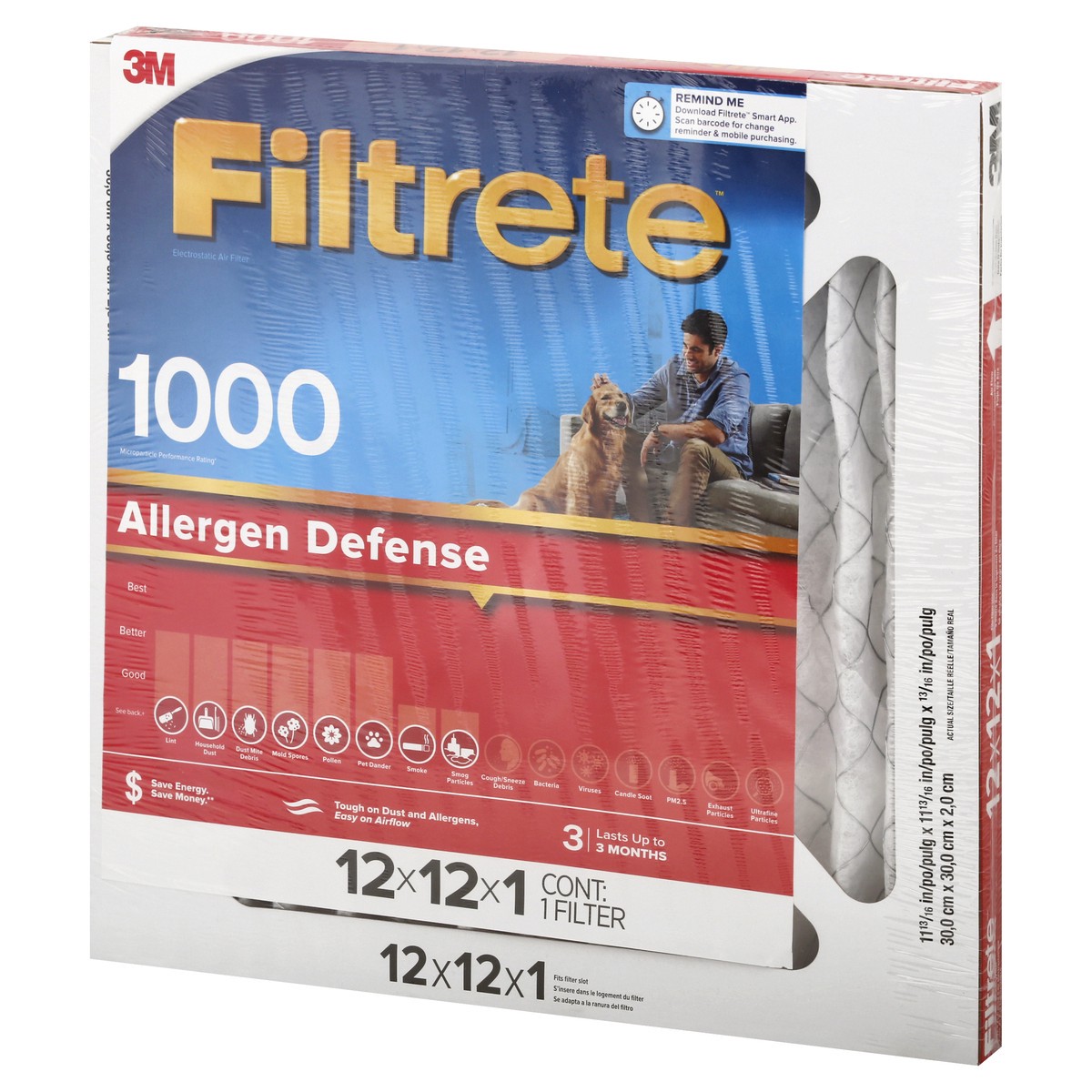 slide 3 of 9, Filtrete 1000 Allergen Defense 12x12x1 Inches Air Filter 1 ea, 1 ea