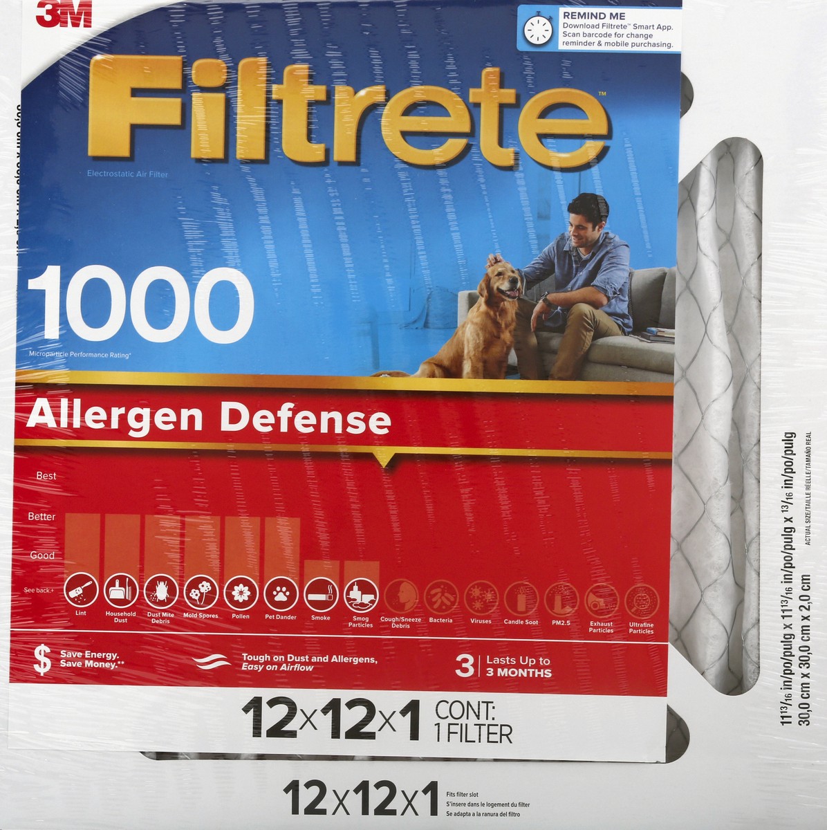 slide 6 of 9, Filtrete 1000 Allergen Defense 12x12x1 Inches Air Filter 1 ea, 1 ea