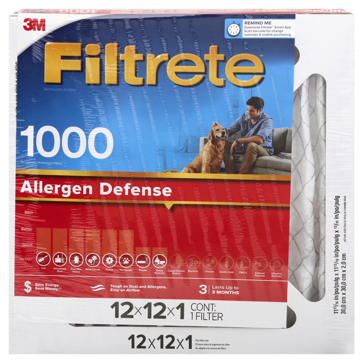slide 1 of 9, Filtrete 1000 Allergen Defense 12x12x1 Inches Air Filter 1 ea, 1 ea