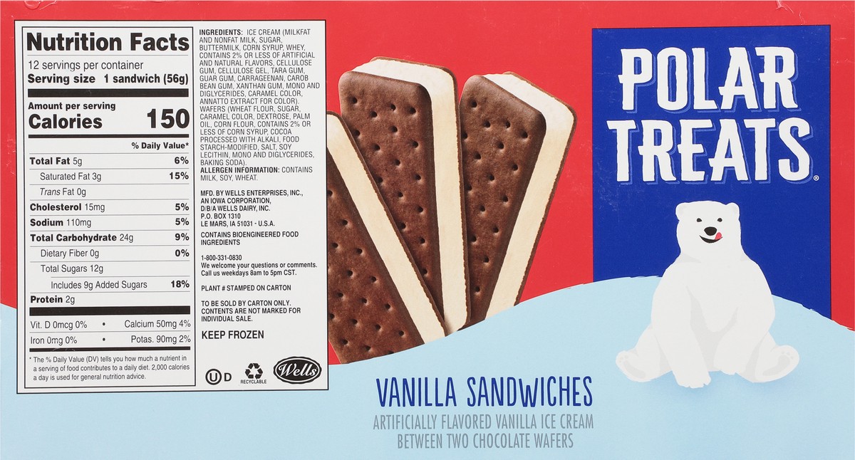 slide 5 of 9, Polar Treats Vanilla Ice Cream Sandwiches 12 - 3.5 fl oz ea, 12 ct