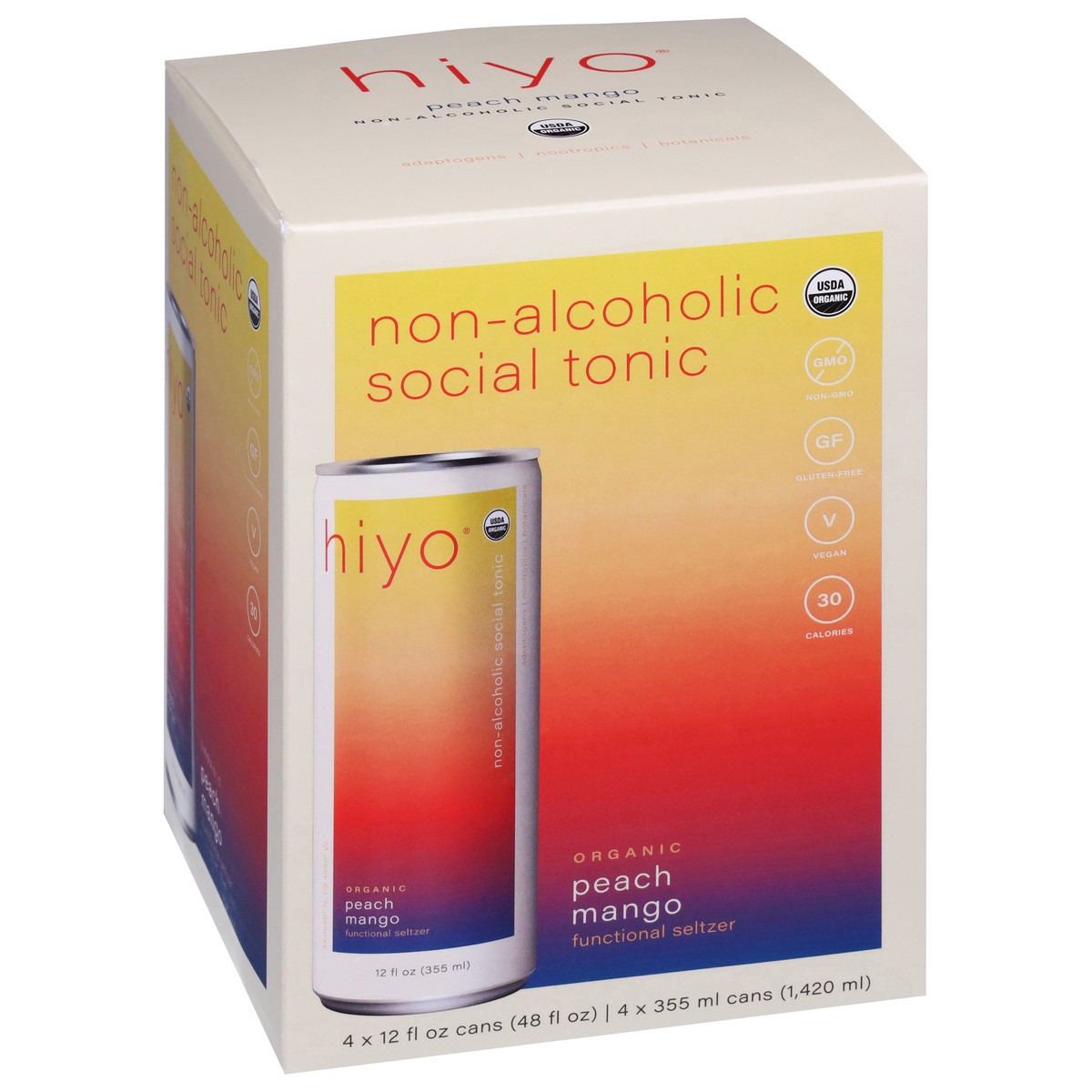 slide 2 of 13, Hiyo Peach Mango Organic Social Tonic 4pk, 4 ct