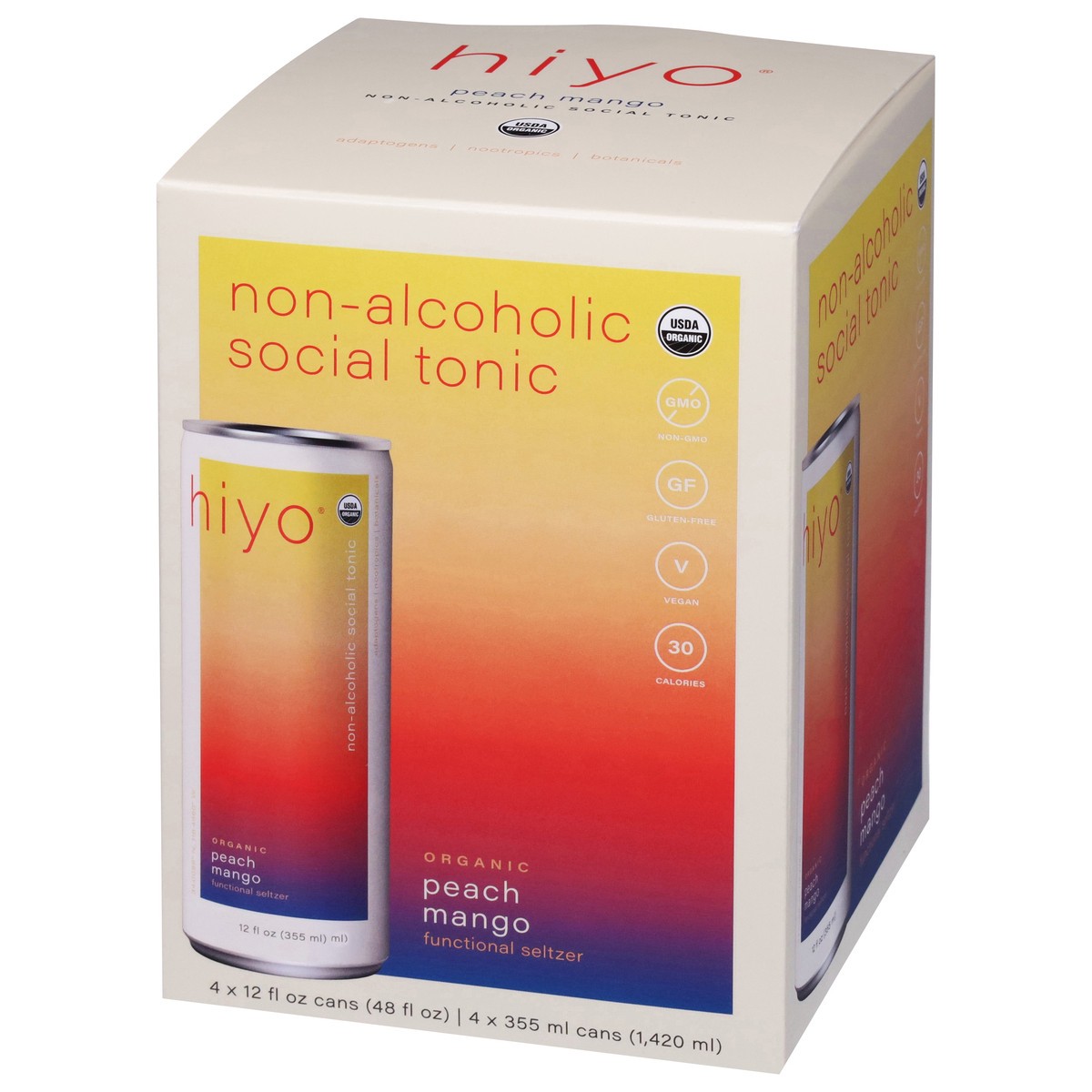 slide 6 of 13, Hiyo Peach Mango Organic Social Tonic 4pk, 4 ct