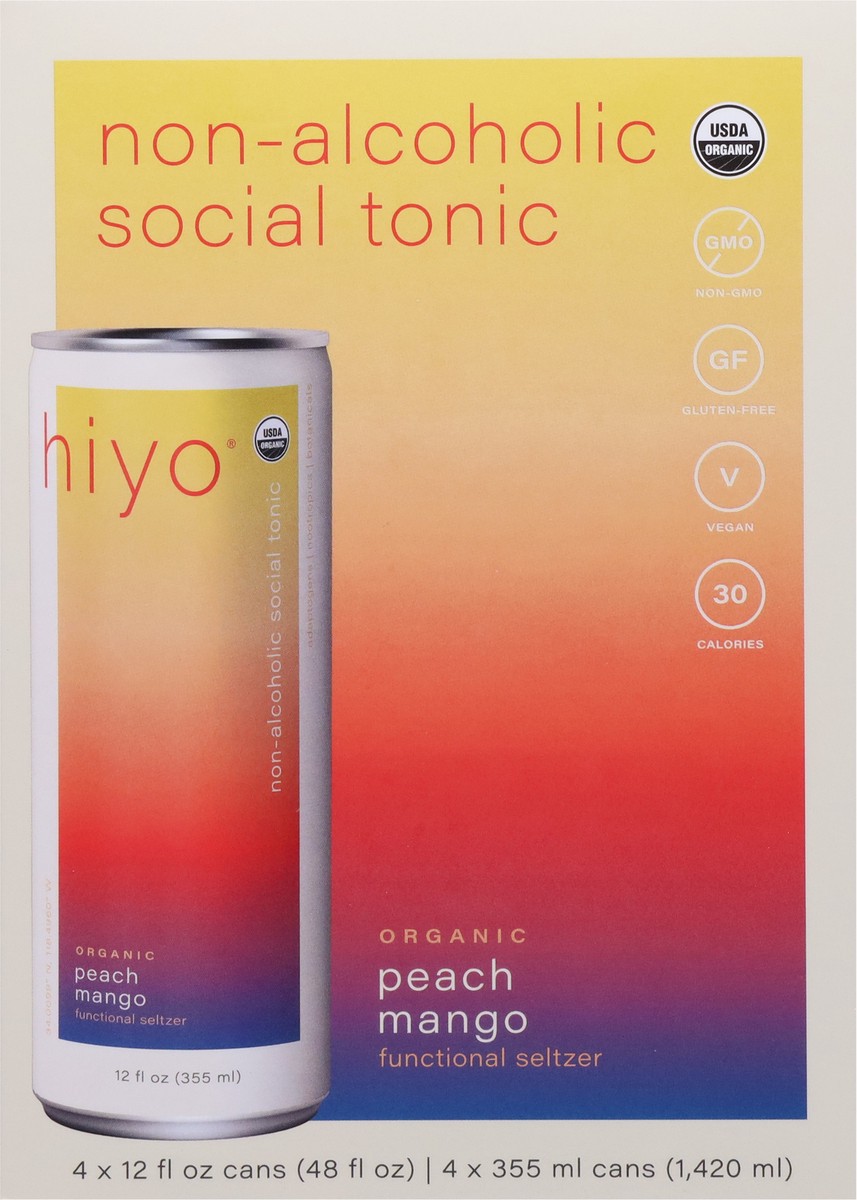 slide 12 of 13, Hiyo Peach Mango Organic Social Tonic 4pk, 4 ct