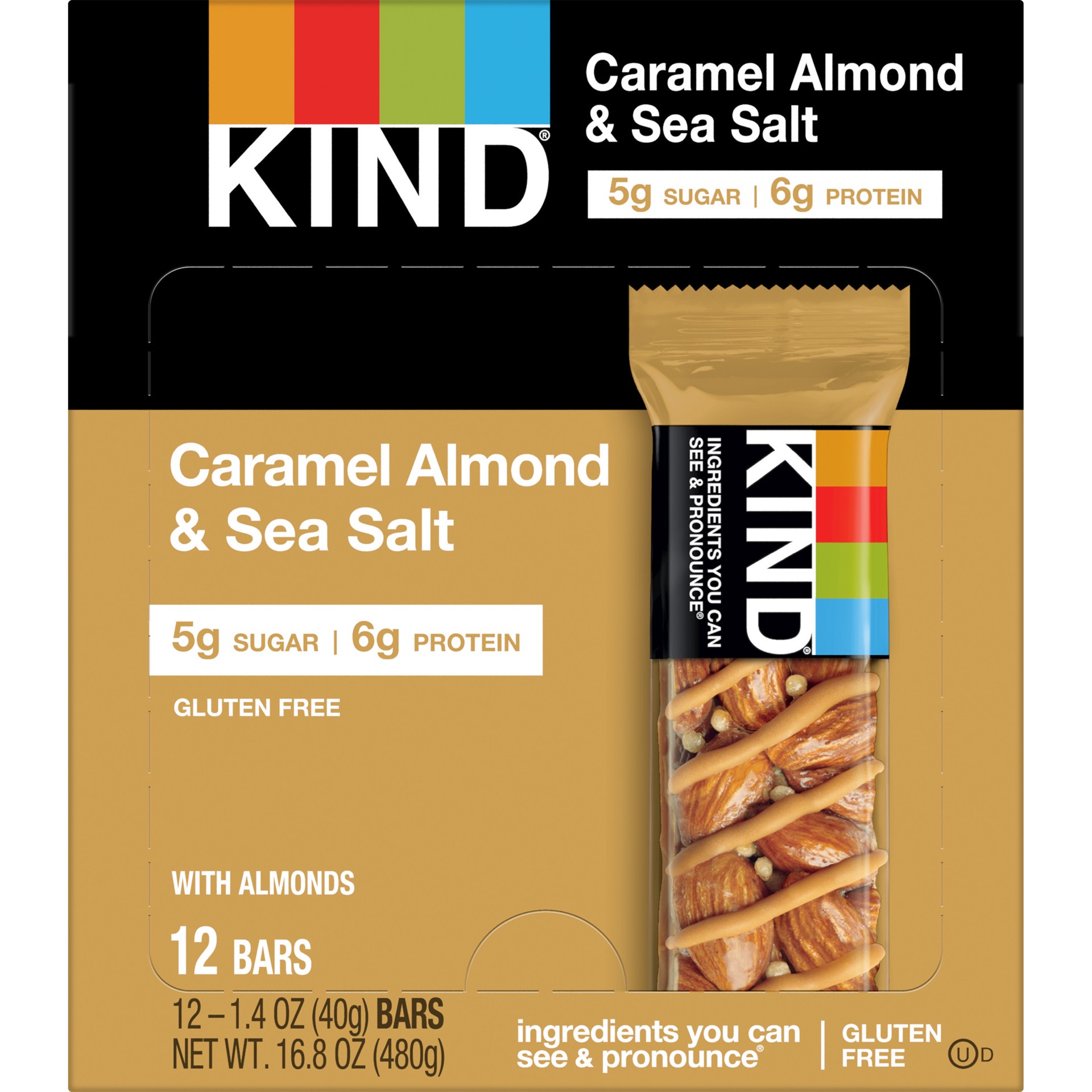 slide 1 of 14, KIND Gluten Free Caramel Almond & Sea Salt Snack Bars, 1.4 oz, 12 Count Box, 12 ct