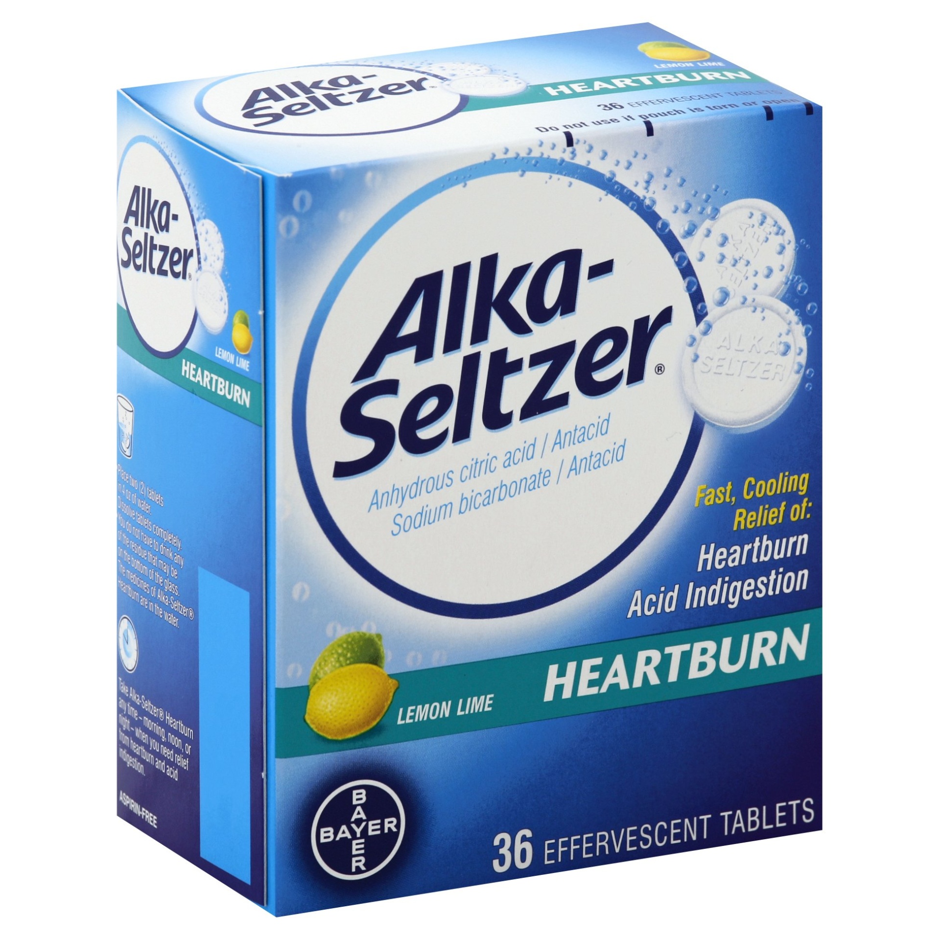 slide 1 of 1, Alka-Seltzer Heartburn Effervescent Tablets - Lemon Lime, 36 ct