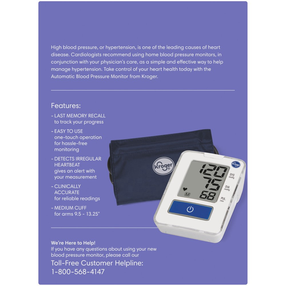 slide 3 of 5, Kroger Automatic Arm Blood Pressure Monitor, 1 ct