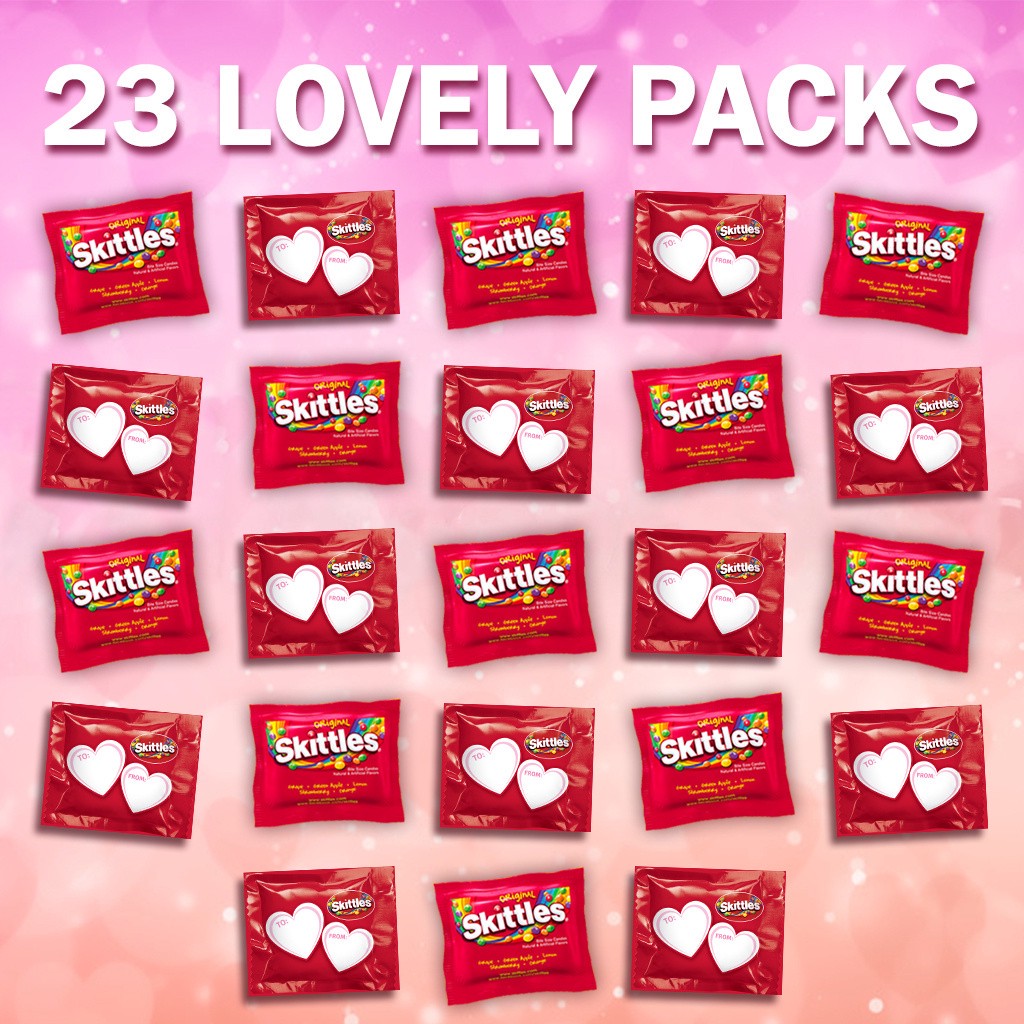 slide 6 of 8, SKITTLES Original Fun Size Valentine's Exchange Chewy Candy, 23 Ct Box, 12.33 oz