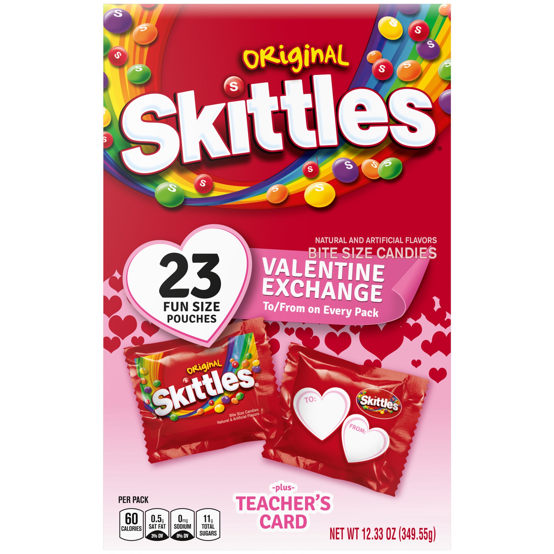 slide 1 of 8, SKITTLES Original Fun Size Valentine's Exchange Chewy Candy, 23 Ct Box, 12.33 oz