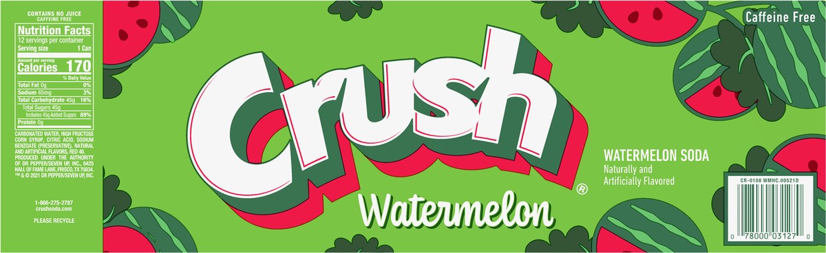 slide 12 of 12, Crush Watermelon Soda, 12 fl oz cans, 12 pack, 144 fl oz