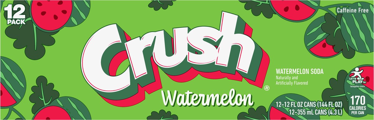 slide 11 of 12, Crush Watermelon Soda, 12 fl oz cans, 12 pack, 144 fl oz