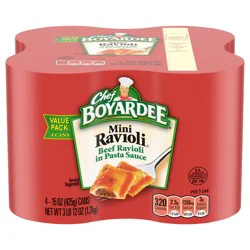 Chef Boyardee Mini Ravioli, Beef Ravioli in Pasta Sauce, Ready-to-Eat Meal, 15 oz. Can (Pack of 4)