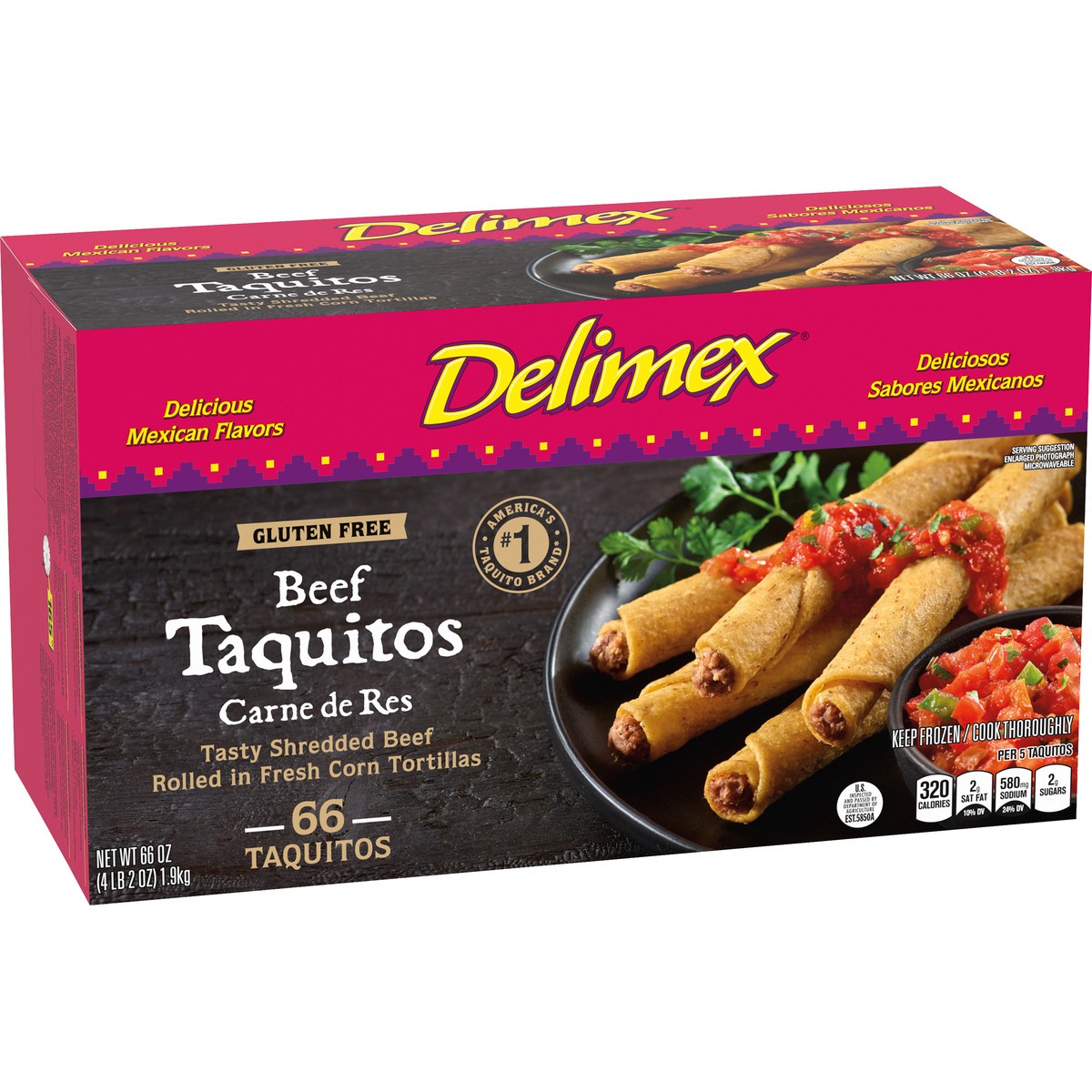 slide 6 of 14, Delimex Beef Gluten Free Corn Taquitos Frozen Snacks, 66 ct Box, 