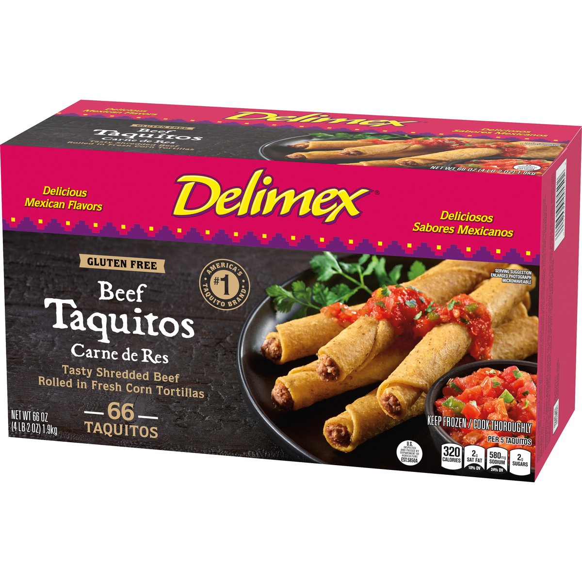 slide 7 of 14, Delimex Beef Gluten Free Corn Taquitos Frozen Snacks, 66 ct Box, 