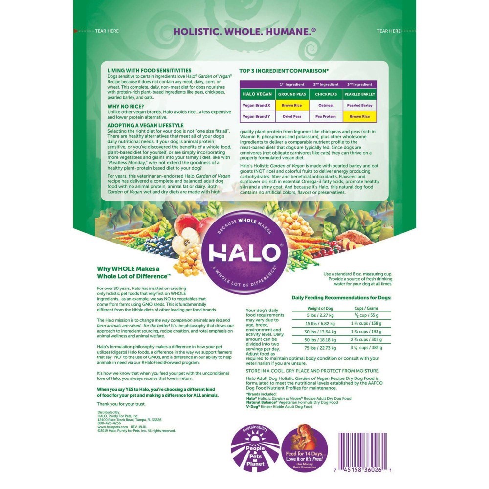 slide 2 of 3, Halo Vegan Adult Holistic Garden of Vegan Dry Dog Food, 4 lb