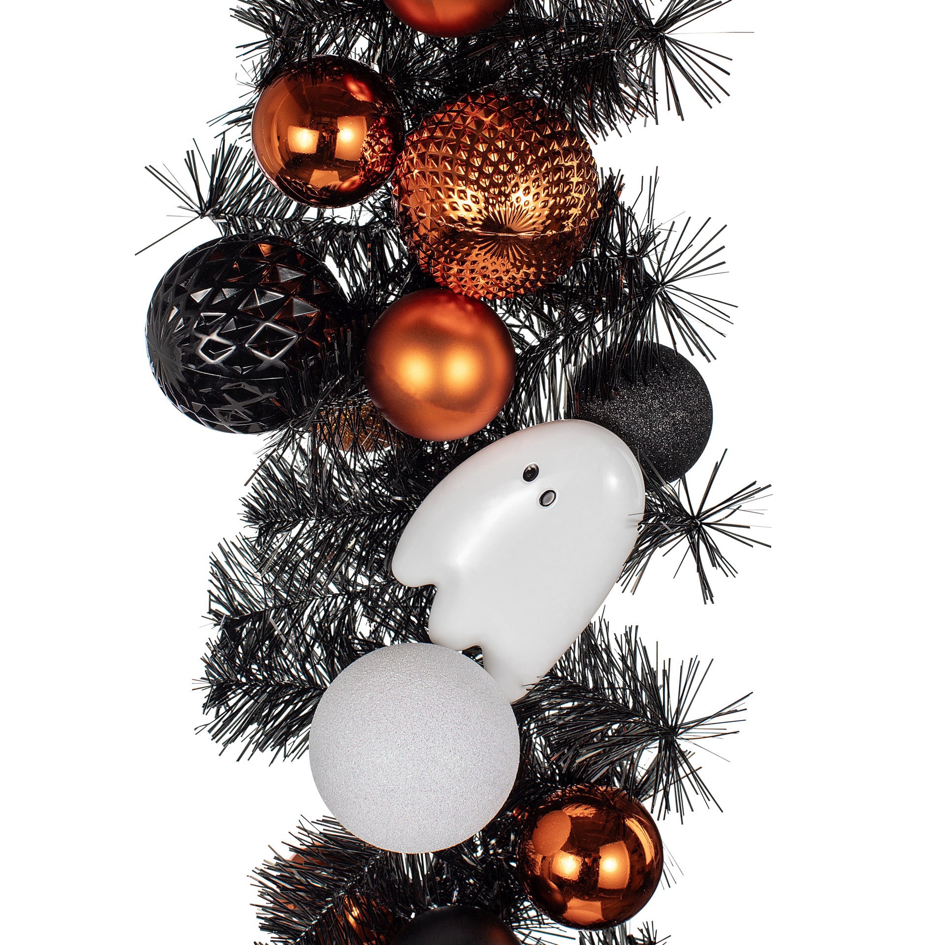 slide 2 of 5, 6ft. Orange, Black & White Ghost & Ornament Garland By Ashland, 6 ft
