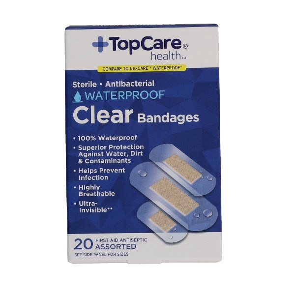 slide 1 of 1, TopCare Assorted Waterproof Clear Bandages, 20 ct