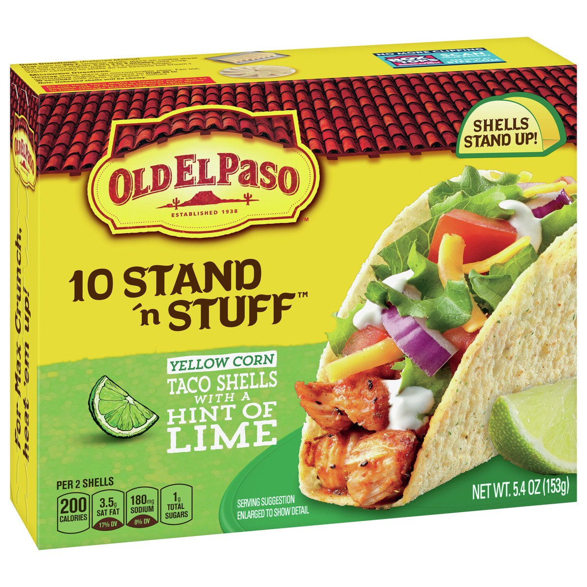 slide 7 of 13, Old El Paso Stand ‘N Stuff Taco Shells, Hint of Lime Flavored, Gluten Free Crunchy Corn Taco Shells, 10 Count, 5.4 oz, 10 ct