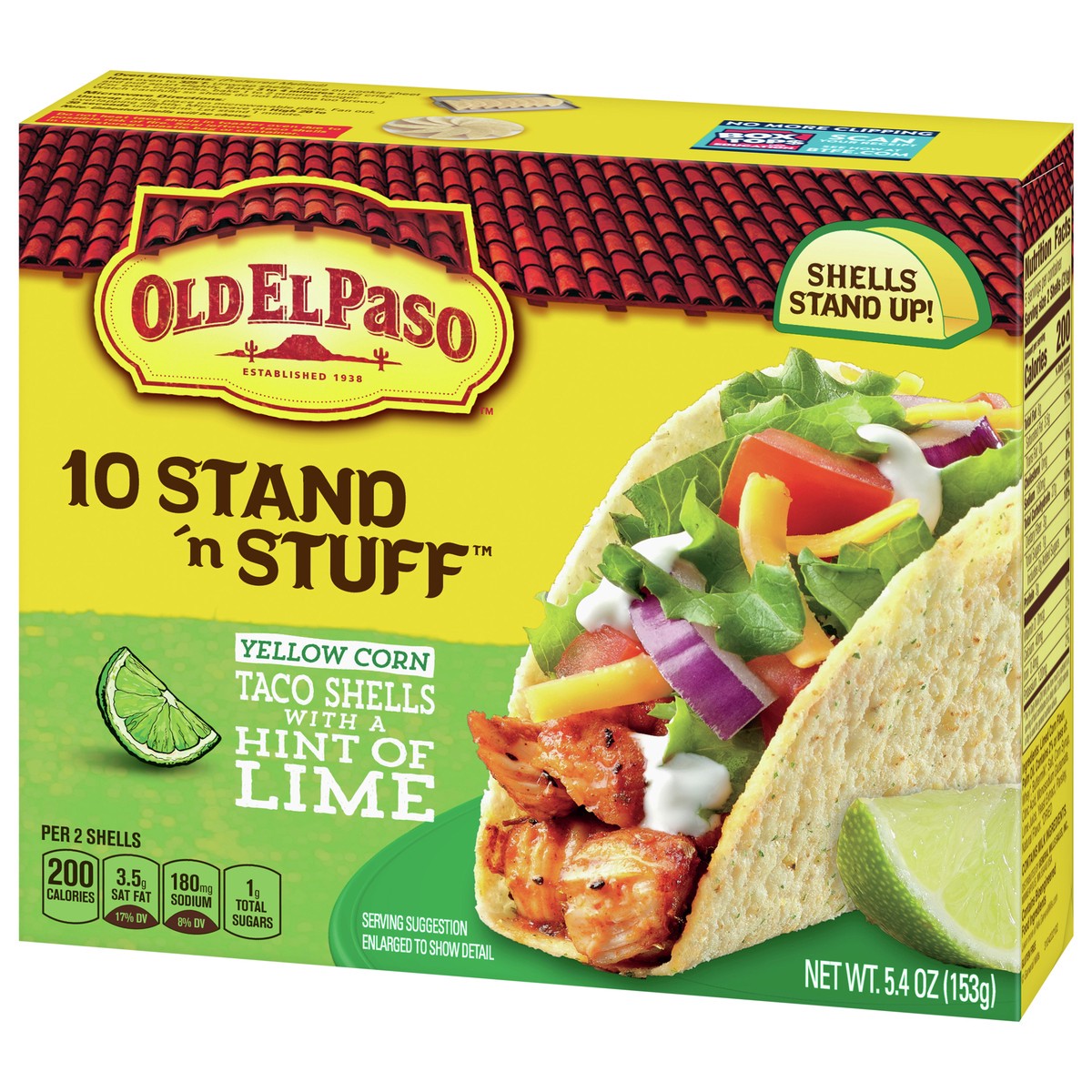 slide 6 of 13, Old El Paso Stand ‘N Stuff Taco Shells, Hint of Lime Flavored, Gluten Free Crunchy Corn Taco Shells, 10 Count, 5.4 oz, 10 ct