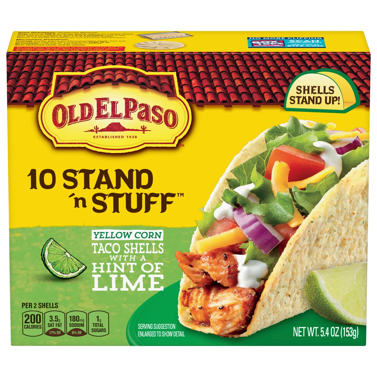 slide 1 of 3, Old El Paso Taco Shells With A Hint of Lime, Stand 'n Stuff, 10 ct, 5.4 oz, 10 ct