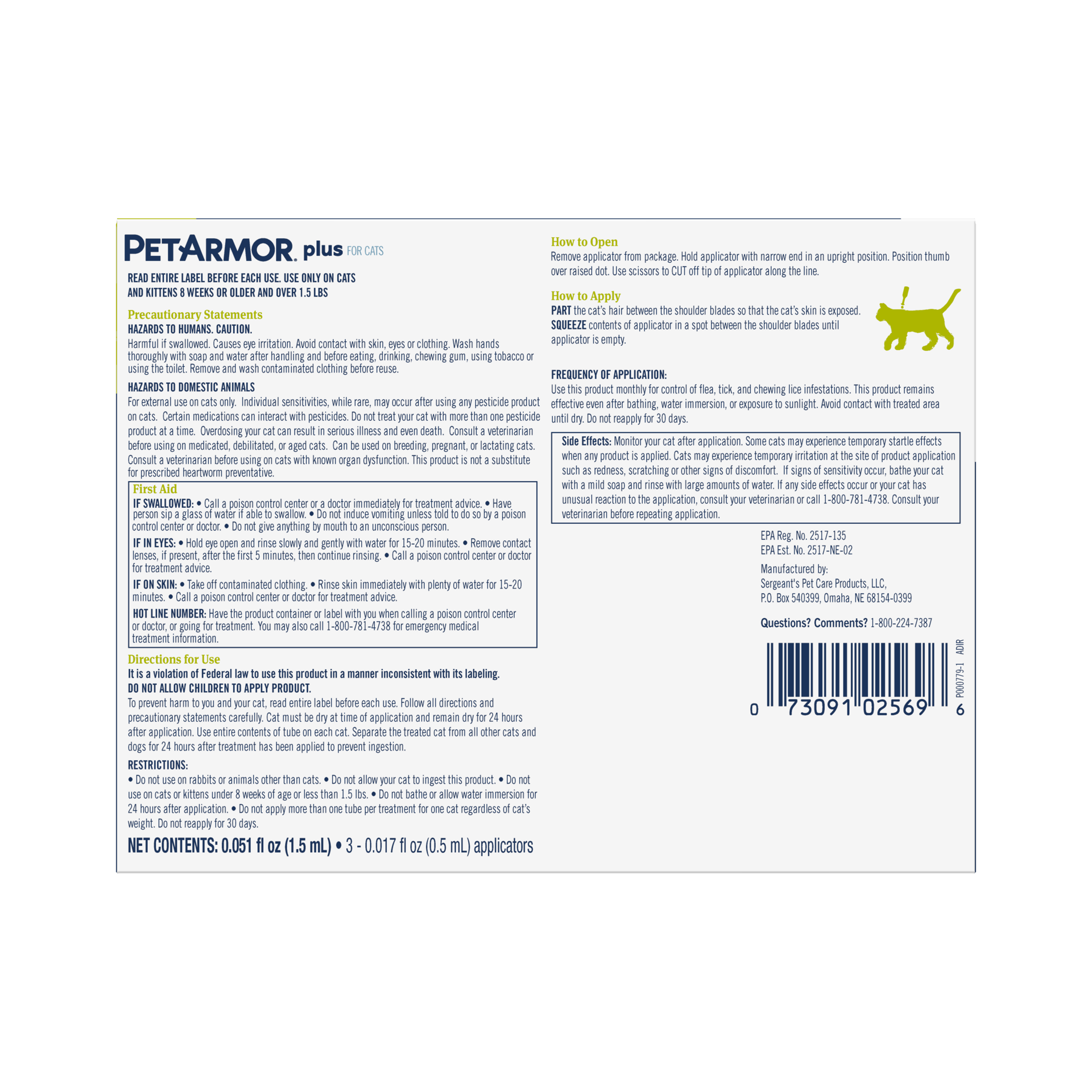 slide 2 of 2, PETARMOR Plus for Cats Over 1.5 lbs, Flea & Tick Prevention for Cats, 3-Month Supply, 3 ct; 0.017 fl oz