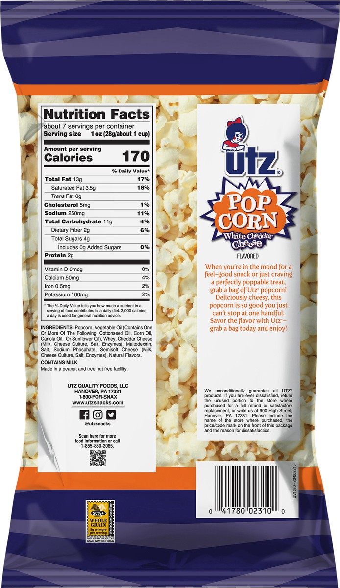 slide 5 of 11, Utz White Cheddar Cheese Flavored Popcorn 6.5 oz, 6.5 oz