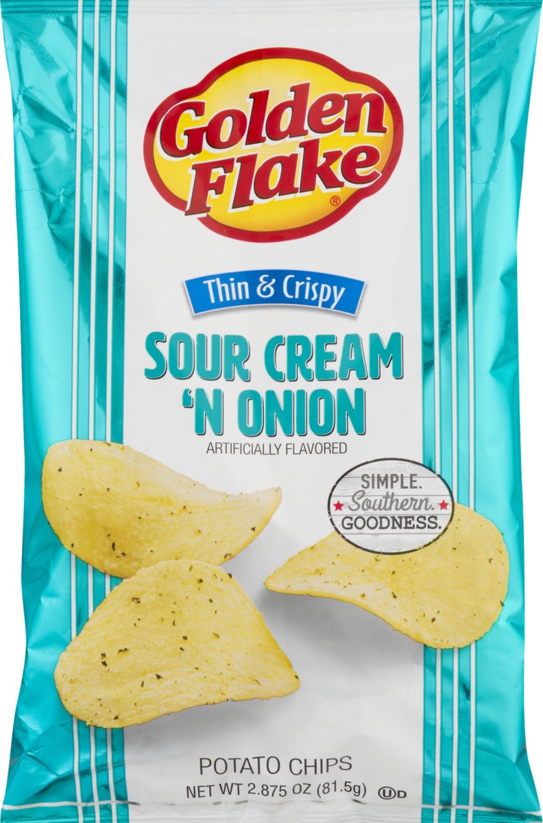 slide 10 of 11, Golden Flake Sour Cream & Onion Chips, 2.875 oz